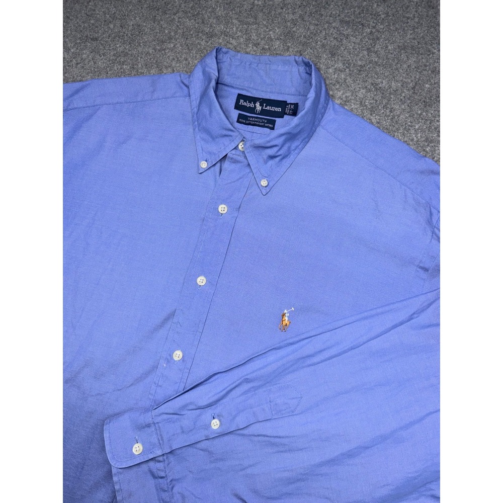 Vintage Ralph Lauren Yarmouth Vintage Mens 17/36 Blue LS Pinpoint Oxford Cotton